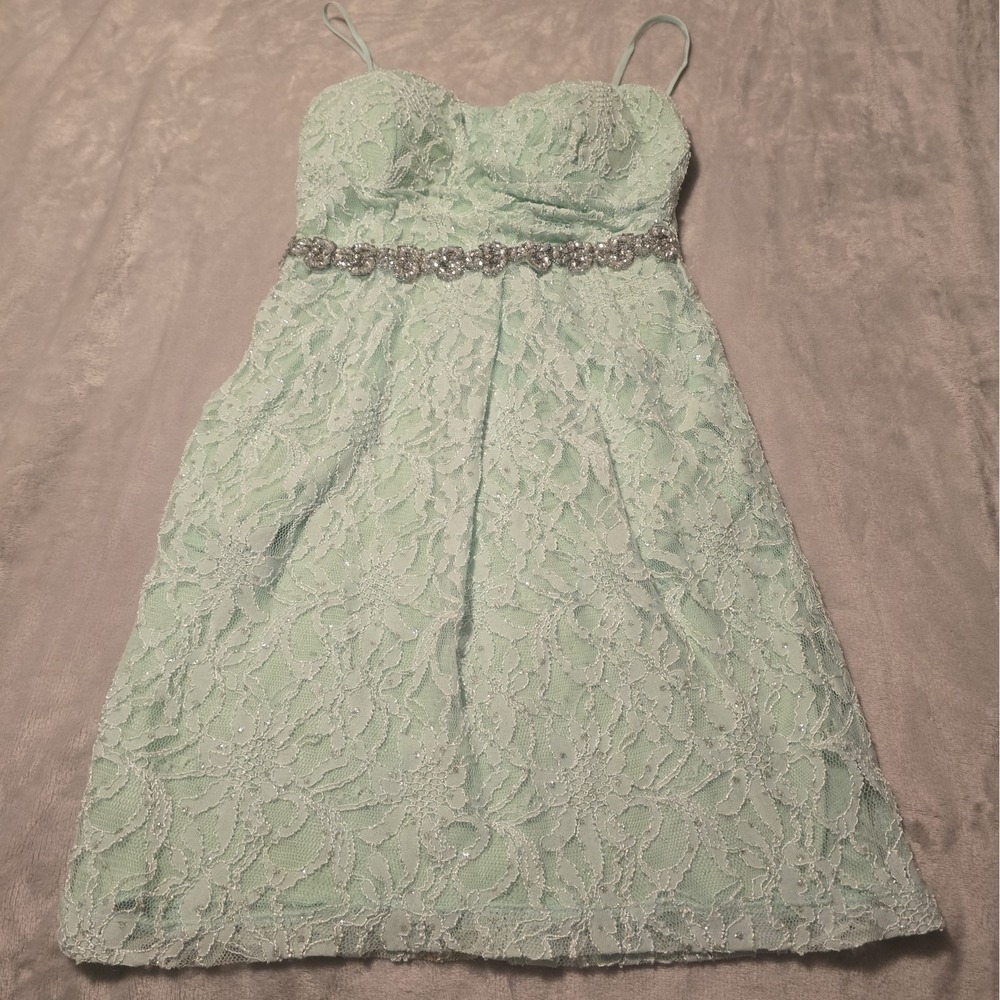 City Triangles Women's Mint Green Lace Party Dress Sz 4 With Pockets Homecoming